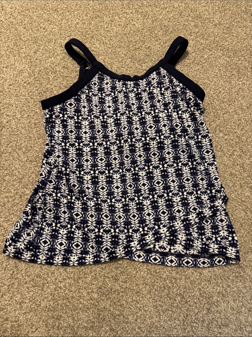 Women’s Navy and White Patterned Swim Tankini Top